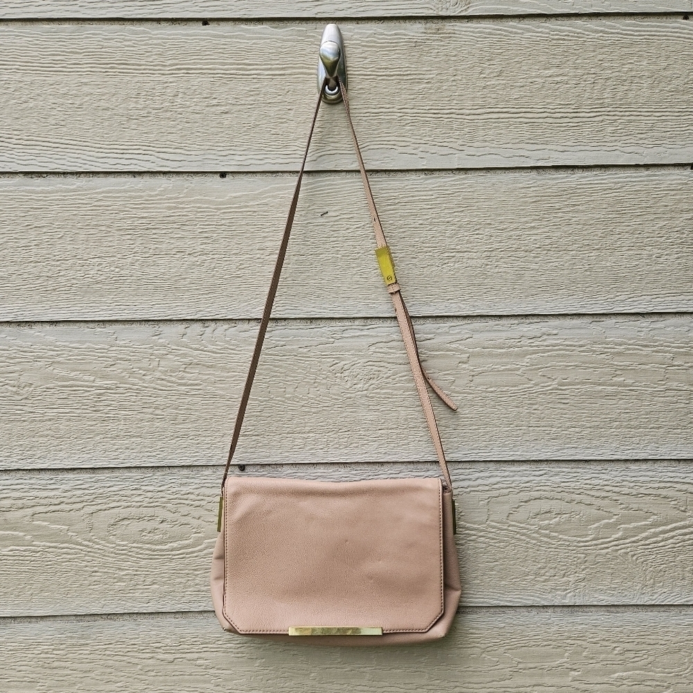 J. Crew blush pink leather rectangular flap crossbody bag